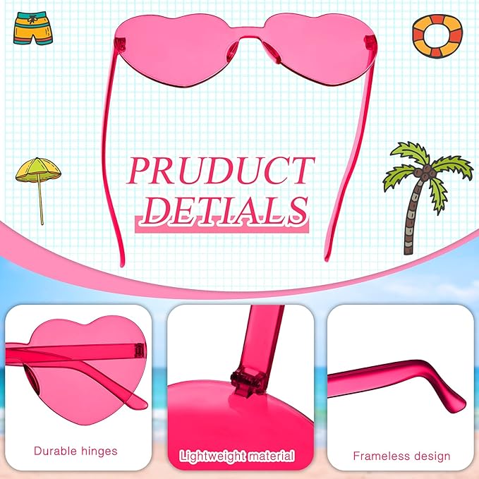 TOODOO 10 Pairs Heart Shaped Sunglasses Rainbow Sunglasses Candy Color Rimless Glasses for Women Girl Party Favor