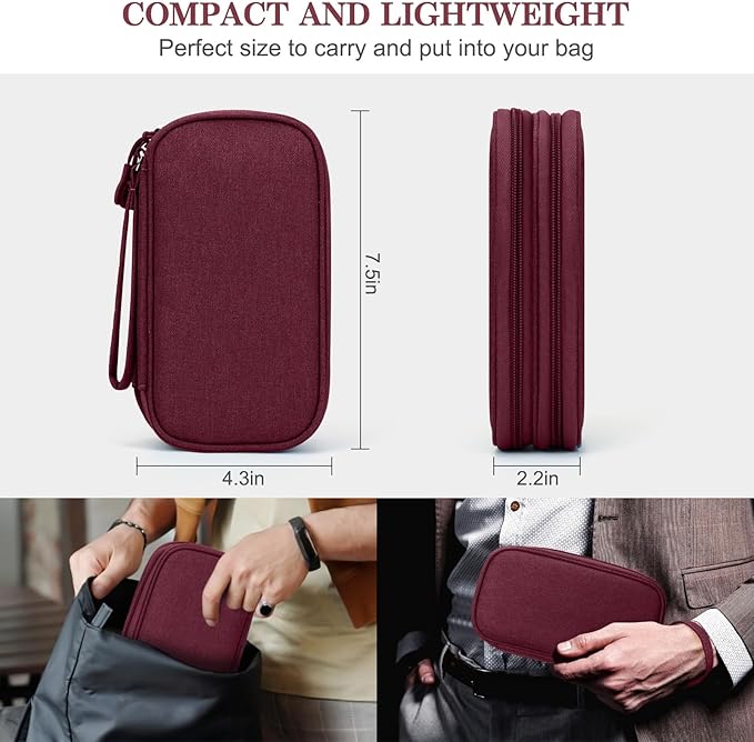 FYY Electronic Organizer, Travel Cable Organizer Bag Pouch Electronic Accessories Carry Case Portable Waterproof Double Layers All-in-One Storage Bag for Cable, Cord, Charger, Phone, Earphone Wine Red