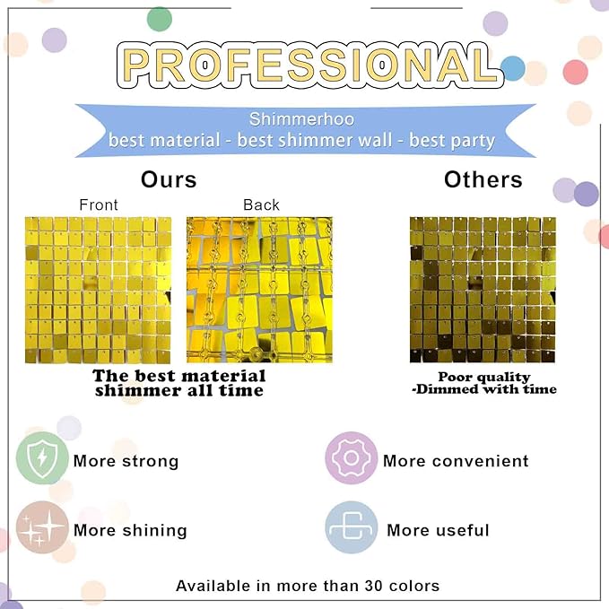 Shimmer Wall Backdrop - 24pcs Decorations Panel | Wedding, Birthday, Anniversary, Engagement & Bridal Shower Party Decor Panel (Pure Gold)