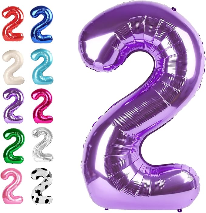 40 Inch Big Purple Number 2 Balloon Birthday Decoration, Number 2 Helium Balloon 12 20 22 23 24 26 28 32 42 Celebration, Boy Girl Baby Anniversary Party Graduations Supplies Decorations
