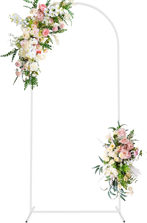 Wokceer Wedding Arch Backdrop Stand, 6 FT Square White Metal Arch Backdrop Stand for Wedding Ceremony Photo Booth, Outdoor Indoor Birthday Party, Garden Floral Balloon Arch Decoration