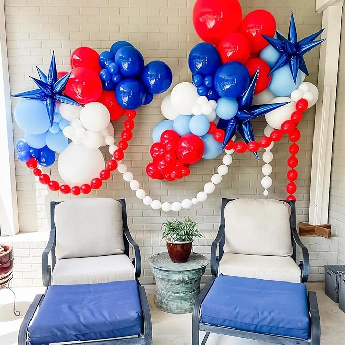 Red White Blue Balloons, 12 Inch Pearl Metallic Blue Red White Confetti Latex Helium Balloon for Royal Patriotic Platinum Jubilee Baseball Nautical Birthday Baby Shower Graduation Party Decorations