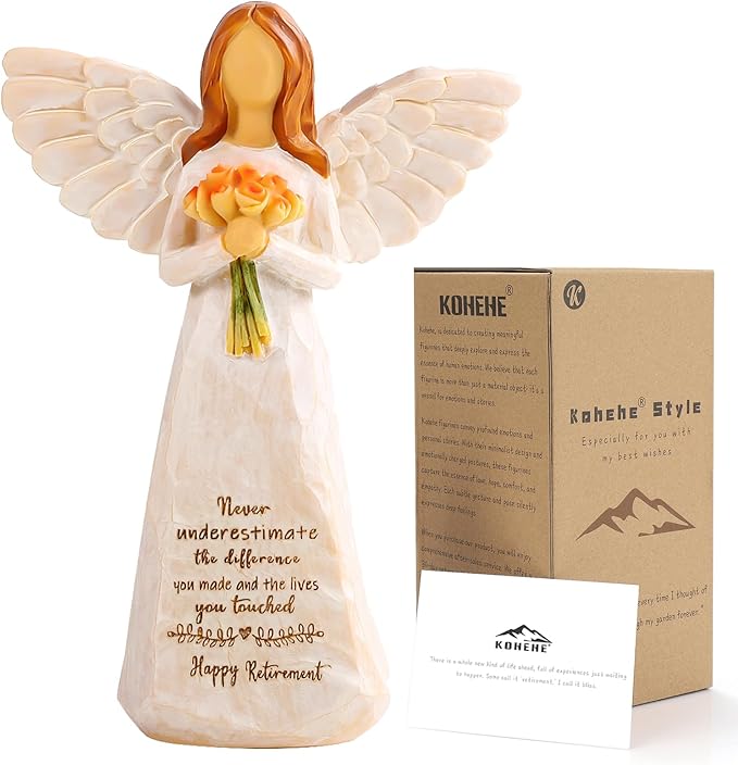 Retirement Gift for Woman, Happy Retirement Gift for Woman, 5.5” Angel Figurine for Retirement Party Decorations, Retired Gifts for Coworkers Friends