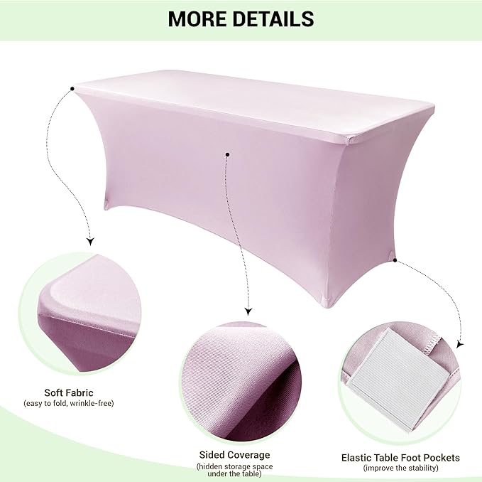 Obstal Spandex Table Cover 4ft Fitted Tablecloth Rectangular - Stretch Rectangle Folding Table Cloth for Birthday Party Wedding Banquet, Light Pink, 48L x 24W Inch