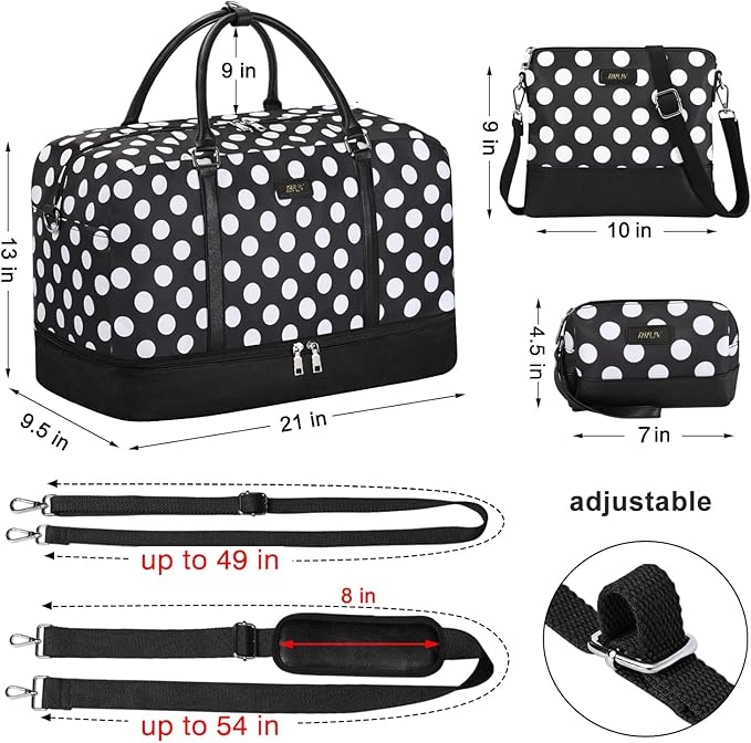 IBFUN Duffel Bag, 21'' Weekender Travel Bag with Shoe Compartment, Waterproof, Overnight Duffel Bag for Women, 3PCS