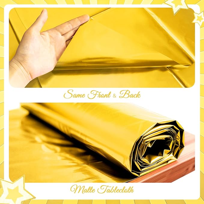 1 Piece Bright Gold Metallic Foil Tablecloth - Stunning Matte Finish, Durable and Easy to Clean - Perfect for Bachelorette, Birthday, Wedding, and Anniversary Party Decorations