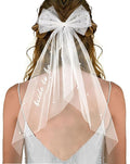 Bride to Be Embroidered Hair Bow Veil for Bachelorette Party Bridal Shower Tulle Pearl 2 Tier Bow Veil Engagement Accessory Bride Gift Velos De Novia (Style A)