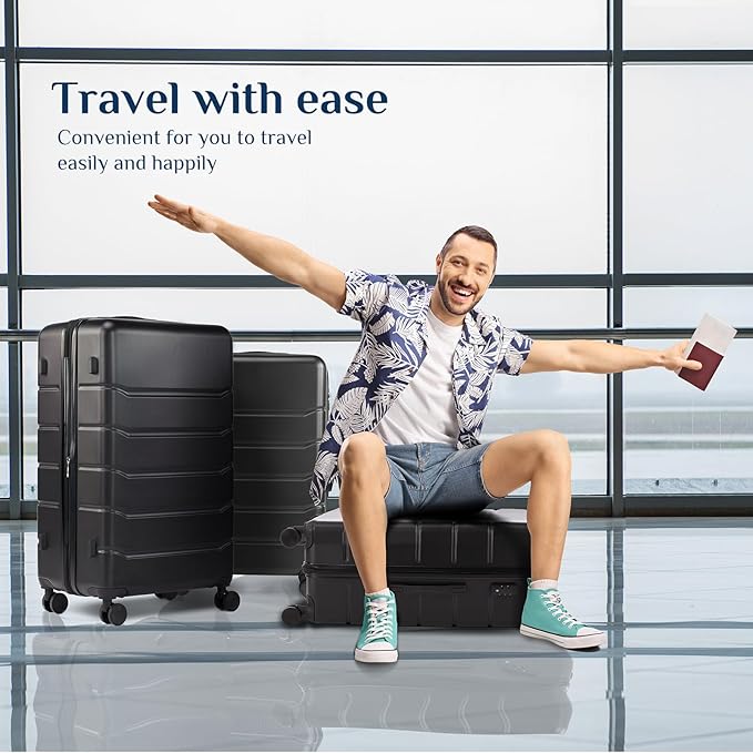 OLIXIS 24 Inch Luggage, Hardside Suitcase with Spinner Wheels, Lightweight ABS Hard Shell Checked Luggage, TSA Approved Lock, Expandable Medium Suitcase for Travel & Business–Black