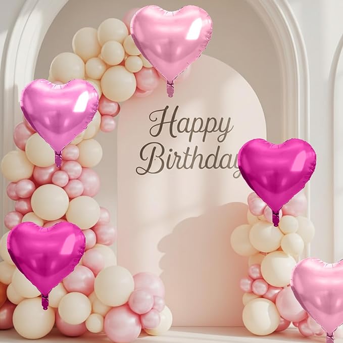 Pastel Pink Heart Balloons, 10 Pcs Hot Pink Heart Shaped Balloon, 18 Inch Light Pink Rose Red Foil Balloons Helium for Girls Women Princess Brithday Bridal Baby Shower Valentines Party Decorations