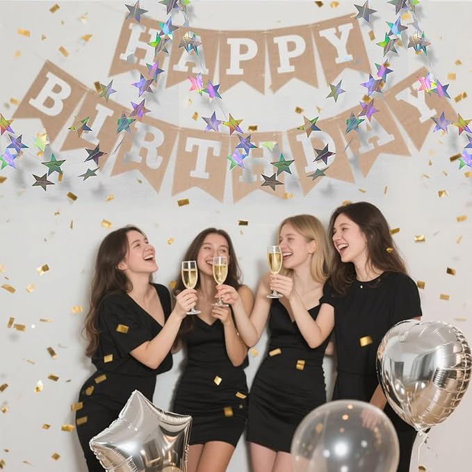 52 Feet Star Garland Banner Decorations for Party,Gold Star Hanging Bunting Banner Hanging Glitter Stars Garland Christmas Birthday Decorations (4 Pack Star)