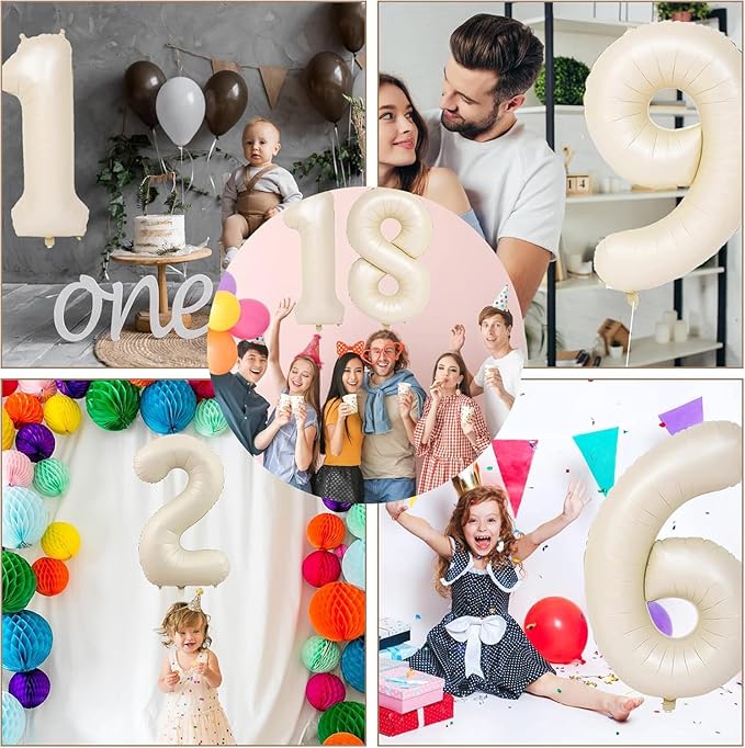 40 inch Beige Number Balloon Giant Foil Helium Balloons Cream White Number 0 Balloon for Birthday Party Anniversary Decorations Supplies
