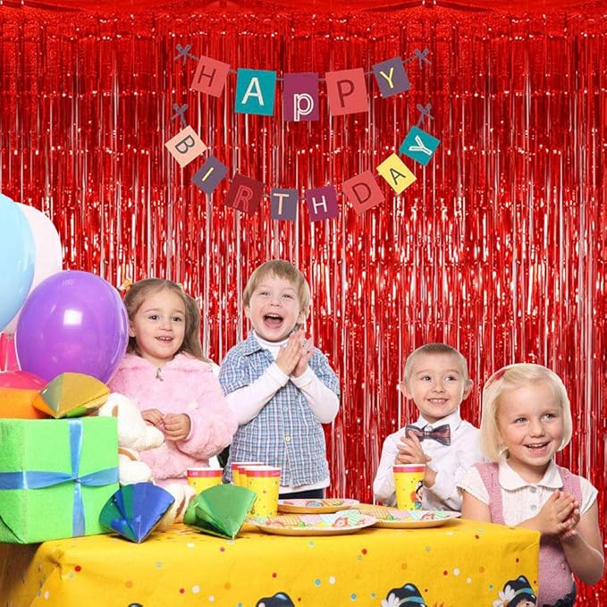 3 Pack Fringe Curtains Party Decorations,Tinsel Backdrop Curtains for Parties,Photo Booth Wedding Graduations Birthday Christmas Event Party Supplies (Red)