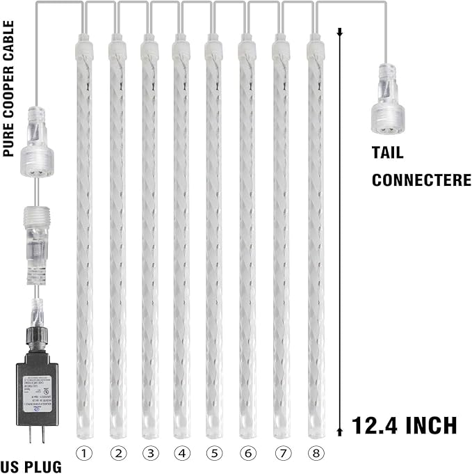 FUNPENY Meteor Shower Rain Lights, 288 LED Icicle Snow Falling Christmas Lights, Xmas Tree Holiday Decoration, White