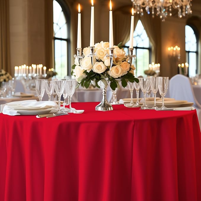 6 Pack Premium Red Plastic Table Cloth -120 Inch Round Tablecloth, Disposable Tablecloth Plastic Table Cover for Parties (6, Red, 120" Round)