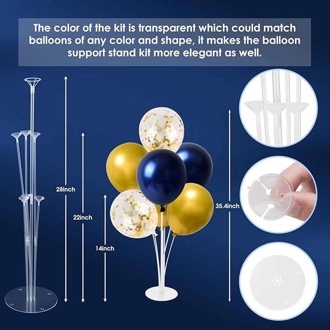 6 Sets Balloon Stand Kits, Balloon Sticks with Base for Table Centerpieces Graduation Birthday Baby Shower Gender Reveal Party Decorations(Navy&Gold)