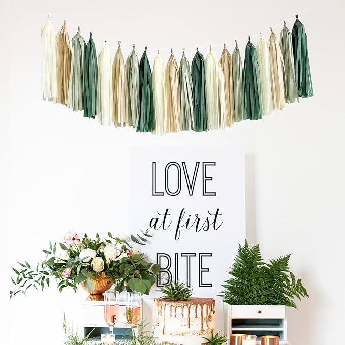 ANSOMO Sage Green Happy Birthday Party Decorations Retro Green Nude Ivory Dark Olive Kraft Paper Banner Balloons Neutral Rustic Boho Blush Safari Botanical Greenery Wild Décor Supplies Women Adults