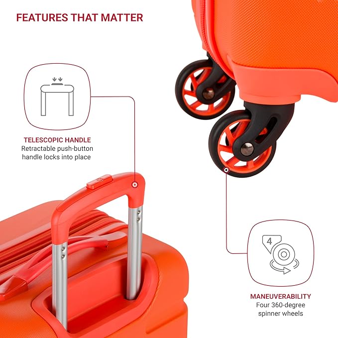 SwissGear 7366 Signature Hardside Expandable Luggage with Spinner Wheels, TSA Lock, Cup-Holder, Orange, Carry-On 19-Inch