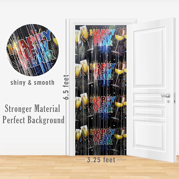 GOER Foil Curtain Backdrop for New Year Eve Party Decorations| Metallic Tinsel New Year Theme Photo Booth Props (2 Pcs)