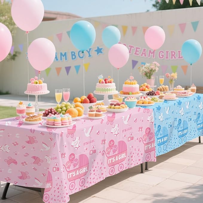 Baby Gender Reveal Decorations for 24 Guests - Boy or Girl Decorations Kit Including Disposable Plates, Napkins, Cups, Tablecloth & Banner for Baby Shower Party Decorations