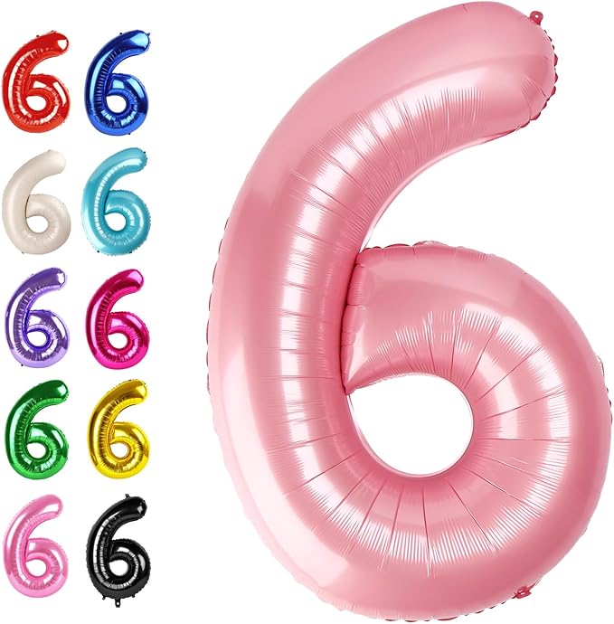 Pearlescent Pink 40 Inch Mylar Foil Number 6 Balloon, Birthday Digital Balloons for 6 16 Boy Girl Party Decorations Supplies,Pearl Pink Big Helium Balloon Numbers for 26 36 46 60 Men Women Anniversary