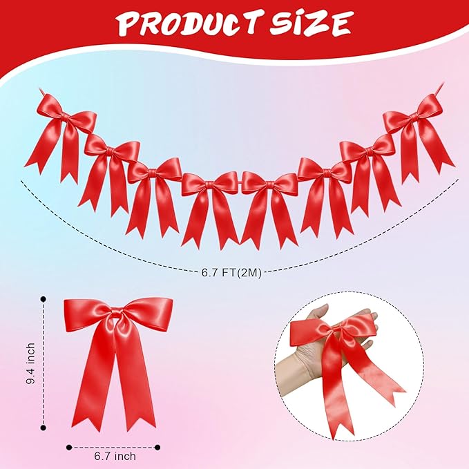 2 Strings of 16PCS Red Bow Garlands Banner Decoration,Pre-Strung Satin Ribbon Ornaments for Birthday,Bachelorette Party, Bridal Shower,Wedding,Engagement, Baby Shower,Graduation Decor,Valentine's Day