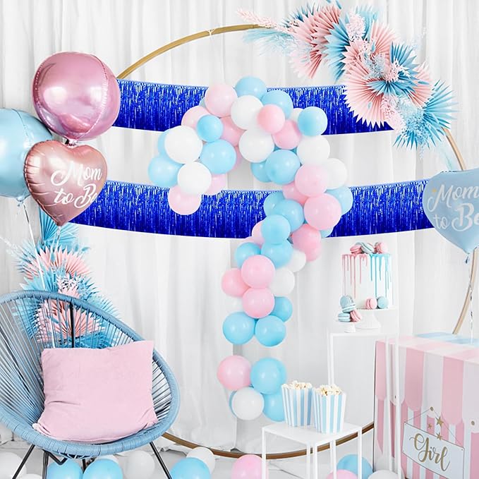 12 Pack 10 Feet Metallic Foil Fringe Garland Tinsel Streamers Banner, Blue Wall Hanging Tinsel Fringe Banners for Parade Floats, Wedding, Birthday, Christmas, New Year Party Decorations