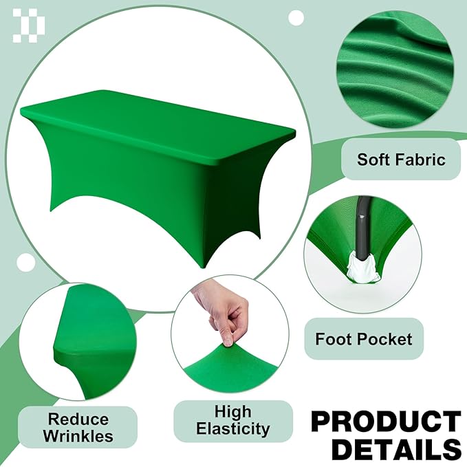 Trlyc 1 Pack 6FT Spandex Table Cloth - 72 x 30 Inch Rectangular Stretch Tablecloth, Wrinkle Resistant Scretch Table Cover for Wedding, Party, Banquet, Picnic, Outdoor Decoration (1Pcs,Green)