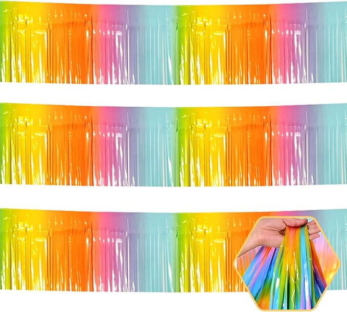 3 Pack 10 Long Rainbow Metallic Foil Fringe Garland Wall Hanging Tassle Banner,Bridal Shower,Christmas Party,Parade Floats, BirthdayParty Decoration,Theme Party,All Saints'Day