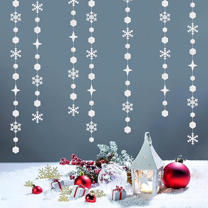 Snowflake-Snow White-Silver Christmas Party-Decorations Streamers - 52Ft White Winter Wonderland Frozen Hanging Paper Garland Banner,Birthday Wedding Baby Shower New Year Supplies Decor Hugtmr