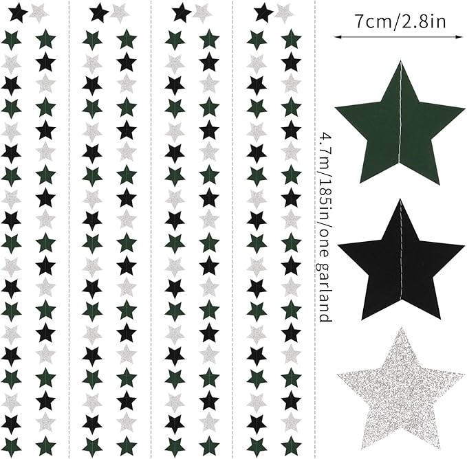 Black Green-Silver Party-Decorations Garland - 62ft Twinkle Little Star Soccer Graduation Hanging Streamers Banner,Men Boys Birthday Bachelorette Baby Bridal Shower Decor Hugtmr