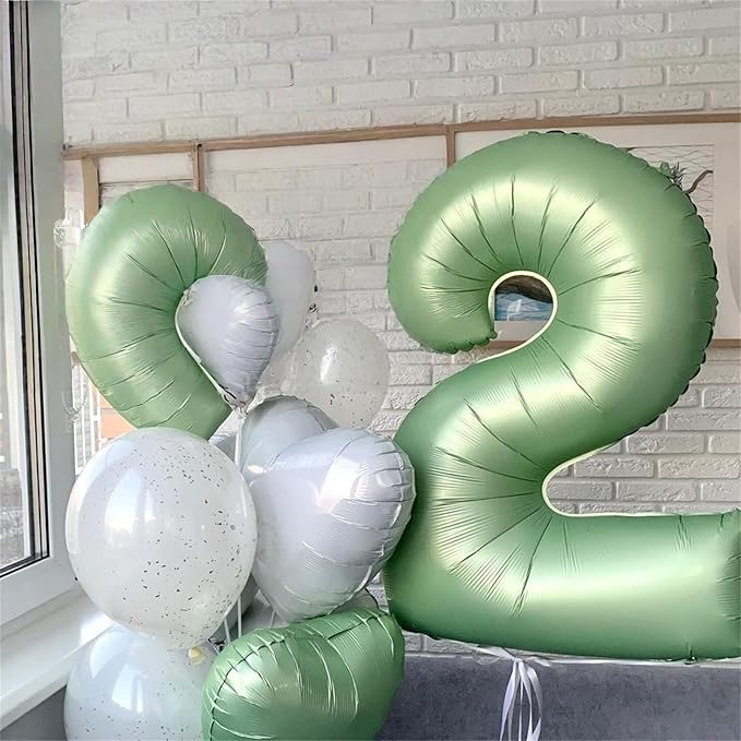Sage Green Balloon Numbers 12, 40 Inch Big Foil Mylar Number 1 & 2 Helium Balloons, Olive Green 12th Birthday Balloons for Girls Women 12th 21st Jungle Birthday Anniversary Party Decorations Supplies