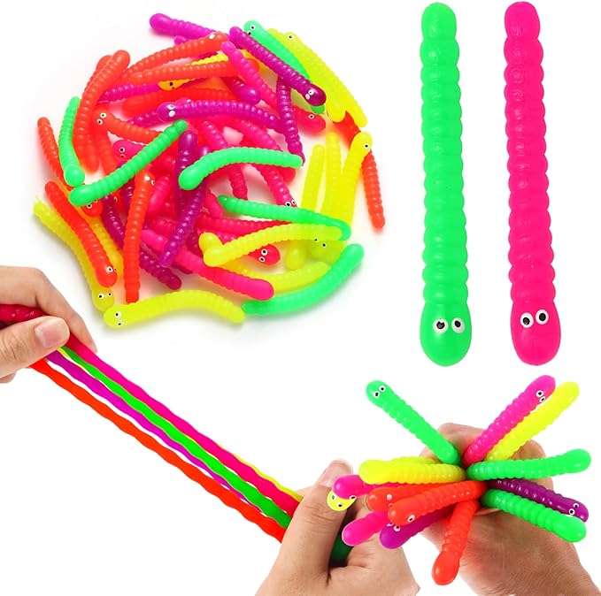 50 PCS Stretchy Fidget Toys Colorful Stretchy Strings，Sensory Fidget Worm Stretch Toys for Kids, Stocking Stuffers Party Favors for Boys and Girls Classroom Prizes, Pinata Fillers,Goodie Bag Stuffers