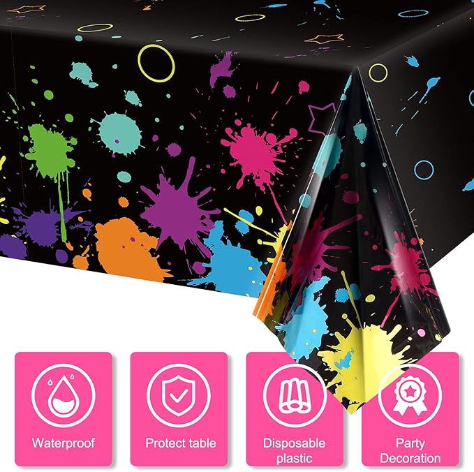 Glow Party Table Covers Neon Plastic Tablecloths 108 x 54 Inch Disposable Neon Glow Table Cloths for Black Light Birthday Party Supplies Decorations(3 Pieces)