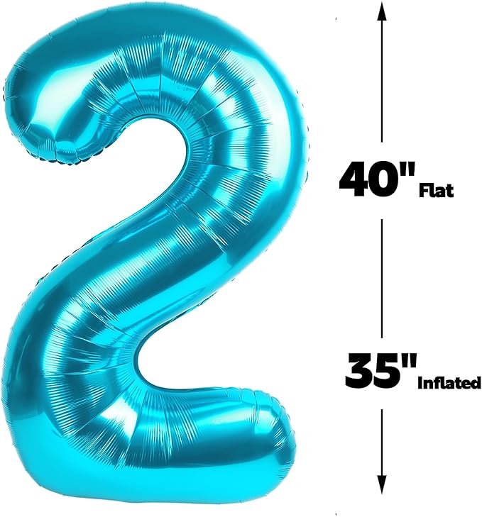 Big 40 Inch Blue 2 Number Balloon Birthday Decoration, 2026 Blue Number 2 Helium Balloons 12 20 22 23 24 26 28 32 42 Celebration, Boy Girl Baby Anniversary Party Graduations Supplies