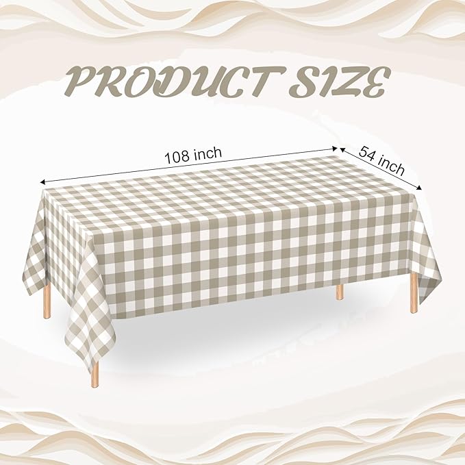 WNINK 4 Pack Brown Checkered Rectangular Plastic Tablecloths, Brown and White Gingham Waterproof Disposable Table Covers 54" x 108" for Birthday, Baby Shower, Wedding, Outdoor Picnic Parties