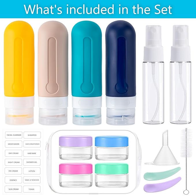MODENGKONGJIAN 16 Pack Travel Bottles for Toiletries,TSA Approved Silicone Squeezable Travel Shampoo Bottles, 3oz Leak Proof Refillable Toiletry Cosmetic Containers (16PCS/Blue)