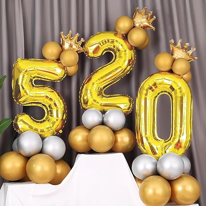 16 In Gold Large Numbers Balloons 0-9, Self Inflating Number 0 Balloons for Boys Girls, Big Gold Digit 0 Balloons for Women Men Birthday Party Anniversary Wedding Supplies Decorations