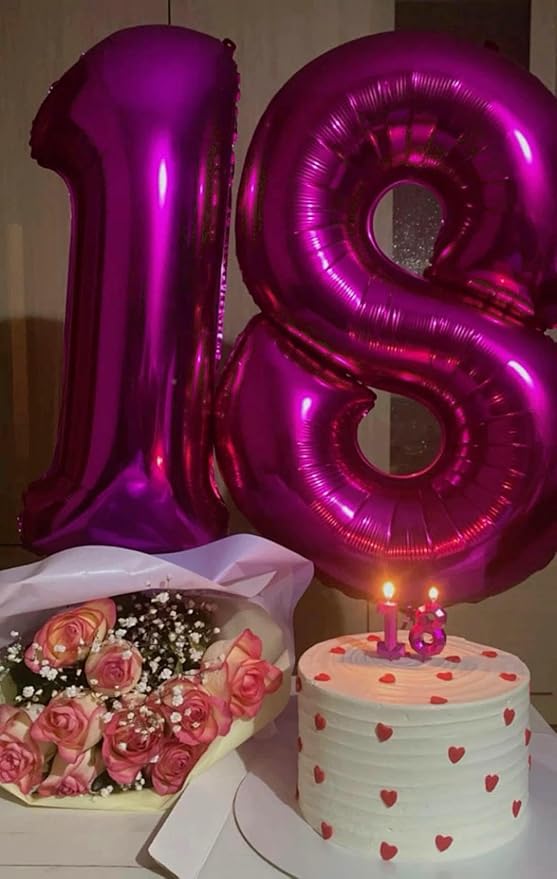 40 Inch Rosy Purple 3 Large Number Balloon, 3 13 23 30 33 36 Rosy Purple Birthday Party Decorations, Number Three Foil Balloons for Anniversary Party Graduations Celebration Supplies