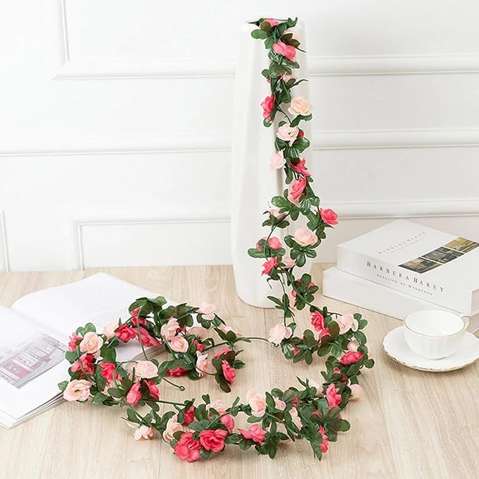 BLEUM CADE 5Pcs 41Ft Flower Garland Artificial Rose Vines for Bedroom, Cute Fake Hanging Flower Vines Floral Garland Decorations for Wedding Party Wall Room Decor Aesthetic