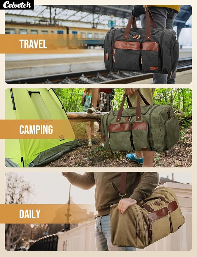 Canvas Duffle Bag for Travel 65L Expandable Travel Duffel Bags for Men Women Overnight Weekend Gym Bag with Shoes Compartment - Dark Grey(65L)