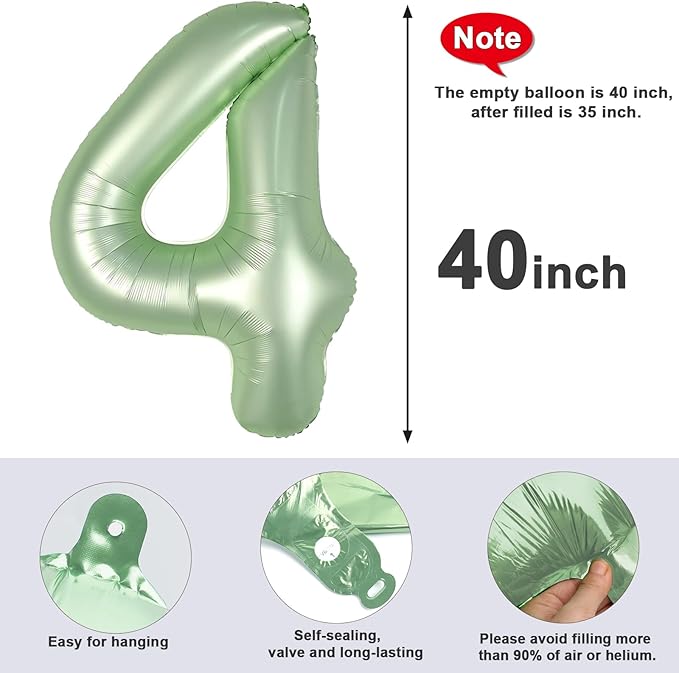 40 Inch Large Numbers Balloon, 4 Olive Green Ballon for 4th 14 40 44 Birthday Party, Balloon 4 Number for Graduations Wedding Supplies