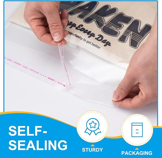 120 Count 12" X 15" Clear Cellophane Bags, Cello Poly Bags, Clear Bags for Clothes Packaging, T Shirts - Self Seal & Reinforced