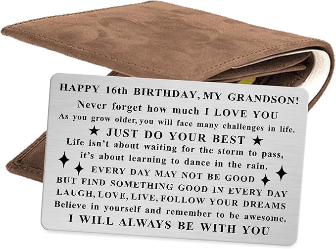 Grandson 16th Birthday Cards for Him, 16 Year Old Boy Birthday Gifts, Sweet Age 16 Bday Decorations