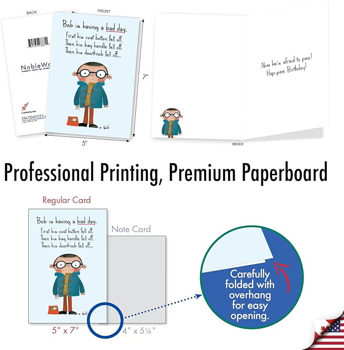 NobleWorks, Funny Birthday Paper Card with 5 x 7 Inch Envelope (1 Card) Bday Fall Off C10829BDG