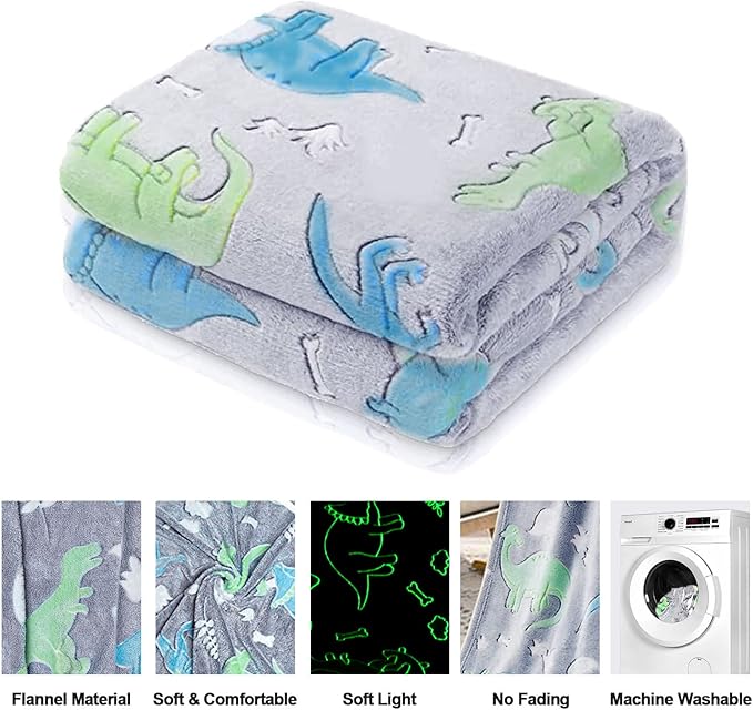 Glow in the Dark Dinosaur Blanket for Kids Boys Toddler, Soft Fleece Throw 40"x60" Birthday Gift