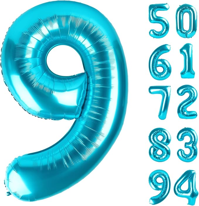 9 Balloon, Blue Number Balloons 40 Inch, 9th Giant Birthday Decorations for Boys Girls, 19th 29th Blue Party Decorations Supplies, Number 9 Balloon
