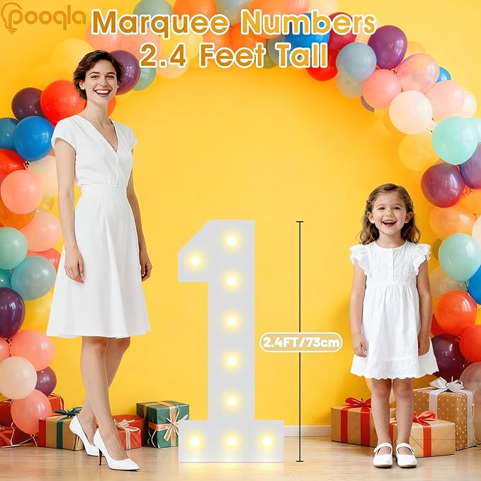 Pooqla 2.4FT Light Up Numbers for 18th Birthday Decorations for Girls Boys, Marquee Numbers 2.4 Feet Tall Party Decor for Her Him, Mosaic Big Sign 18 Year Old Anniversary Backdrop, Large Number 18