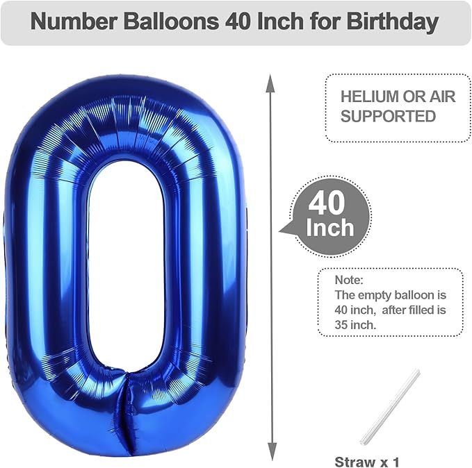 30 Number Balloons, Dark Blue Balloons for Man Woman 30th Birthday Decoration, Foil Number Ballon for 30 Anniversary, Bridal Shower, Graduation, Halloween, Christmas, New Year
