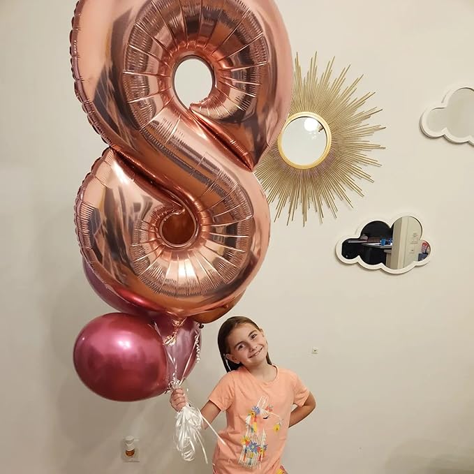 Rose Gold Number 8 Balloon 40 Inch, 8 Balloon Number, 8th Birthday Decorations, Rose Gold Party Supplies for Boys Girls