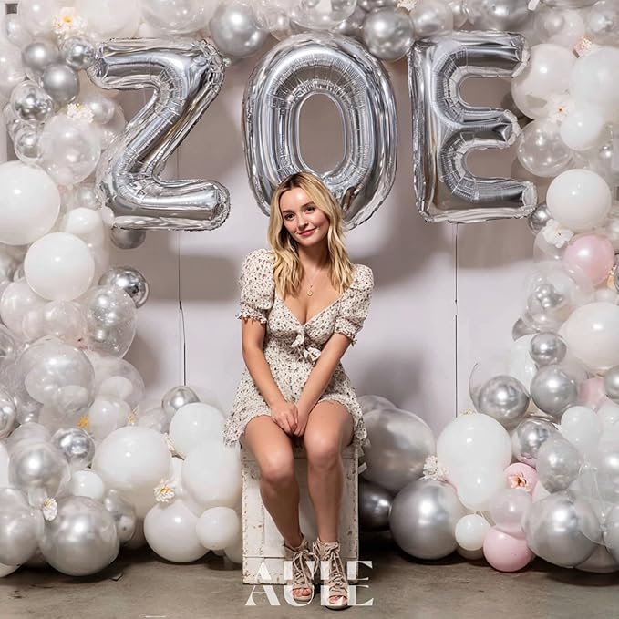 AULE 40 Inch Big Letter Balloon Silver Q Large Foil Helium Alphabet Balloons A-Z for Birthday Anniversary Graduation New Year Party Decoration Supplies